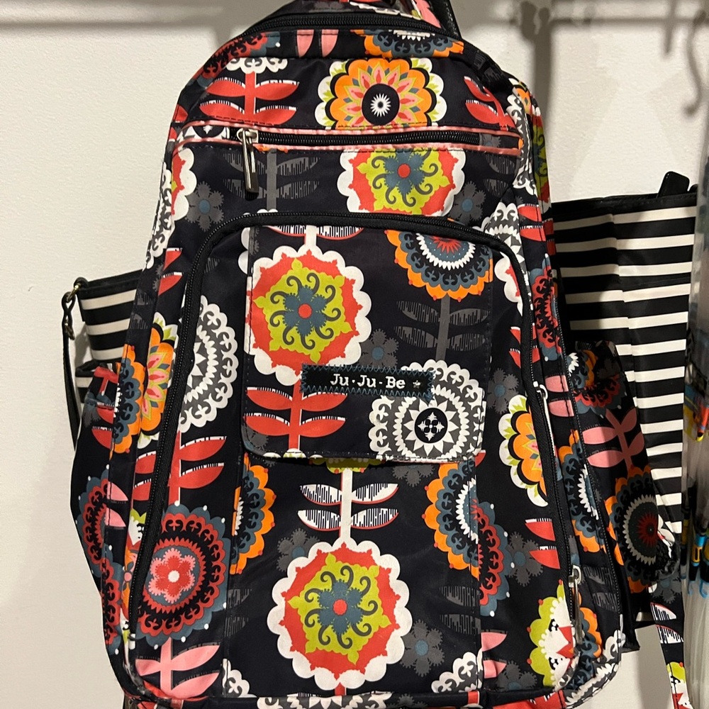 JuJuBe Be Right Back Backpack Diaper Bag Dancing Dahlias